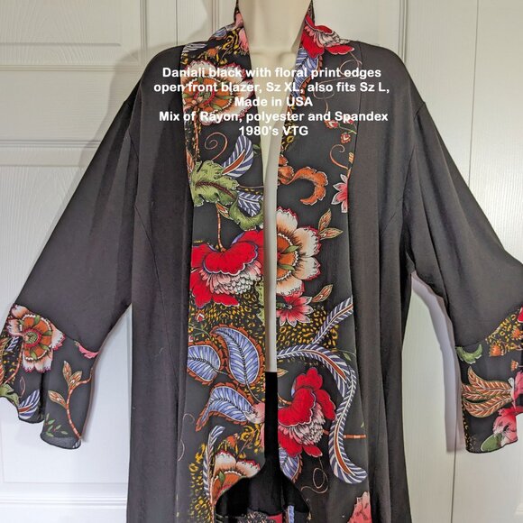 Daniali black with floral print edges open front blazer, Sz XL, also fits Sz L, - Picture 12 of 15